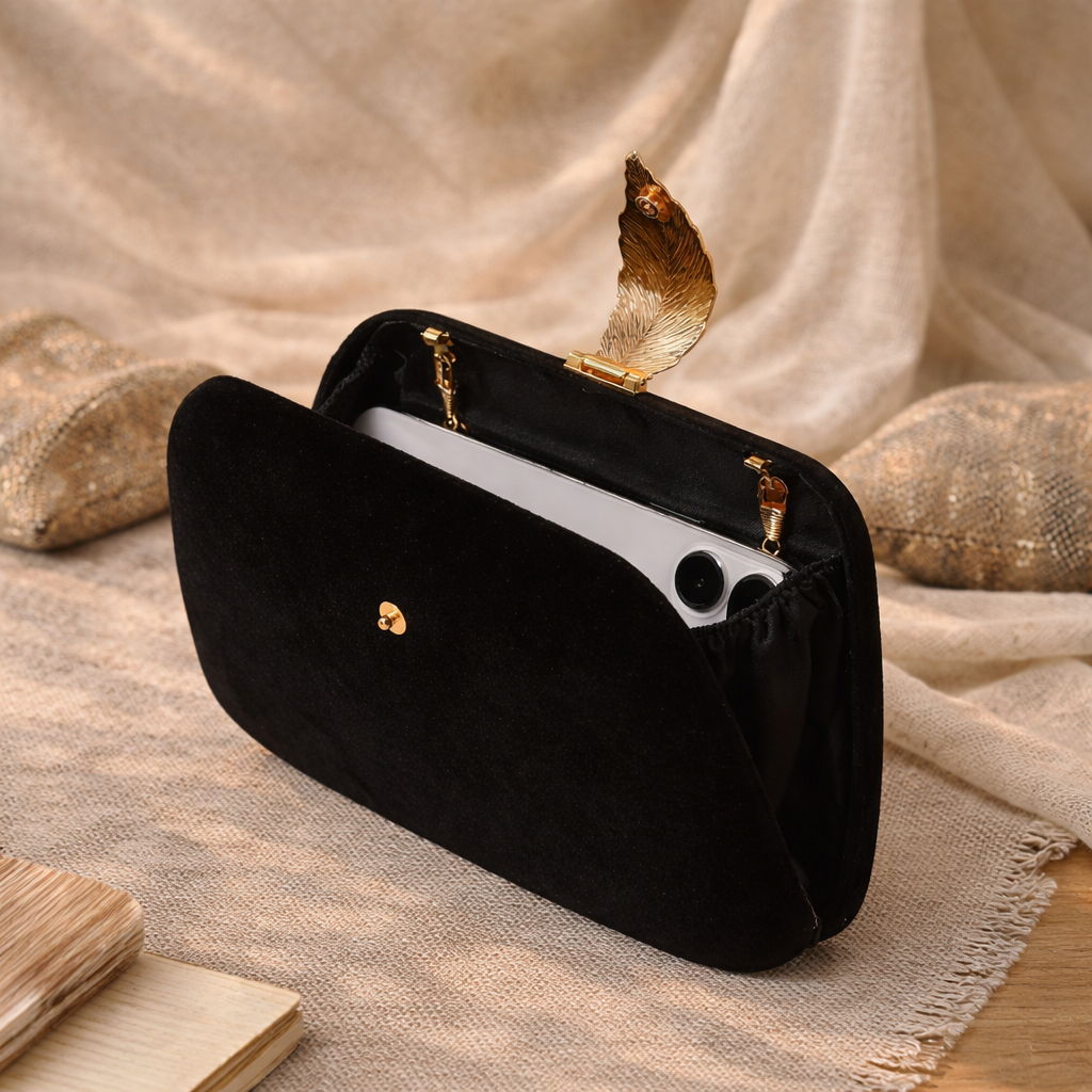 ZARÉLIA Kadife Yaprak Tokalı Akşam Çantası