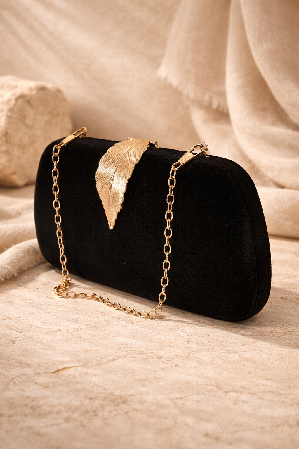 ZARÉLIA Kadife Yaprak Tokalı Akşam Çantası