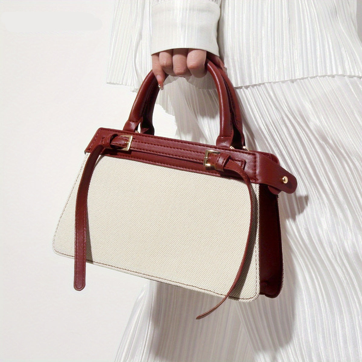 ZARÉLIA Lüks Tote Çanta - Beyaz Kırmızı Kadın Omuz Çantası