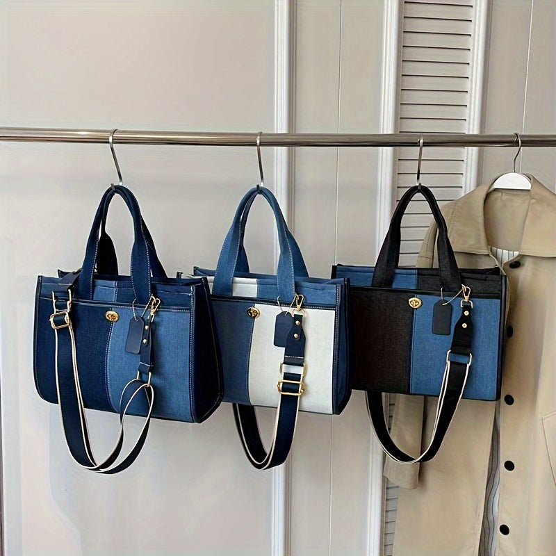 ZARÉLIA Çift Ton Denim Tasarım Kadın Çantası | El ve Omuz Askılı